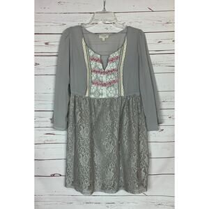 Umgee USA Boutique Women's M Medium Gray Lace Cute Long Sleeve Tunic Dress